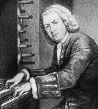 Johann Sebastian Bach at the organ (close-up)