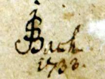 This 1733 signature of Bach seems almost playful, with its inventive rendering of his initials