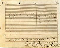 The page of Beethoven's sixth (Pastorale) symphony where, near the end of the second movement, the composer specifies the exchanges among the Nachtigall (nightingale), Wachtel (pheasant), and Kükük (cukoo)