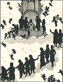 Silhouette by Otto Böhler, representing Johannes Brahms' arrival in Heaven