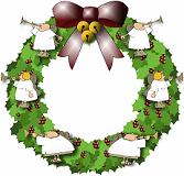 Christmas wreath with angels blowing trumpets