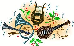 Musical instruments and Christmas holly