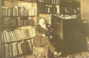 Brahms beside his console desk