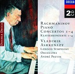 Sergei Rachmaninov: 4 Piano Concertos, pianist Vladimir Ashkenazy, conductor Andre Previn - Double CD cover