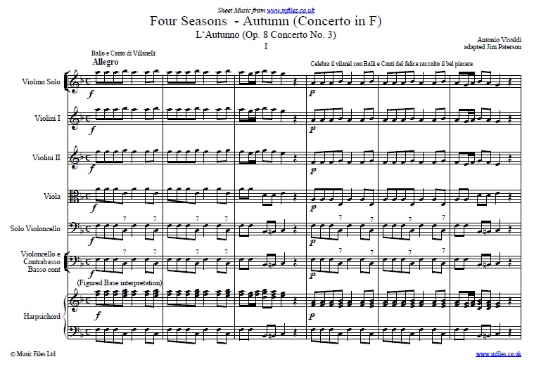Vivaldi's Autumn from The Four Seasons - sheet music 1st page