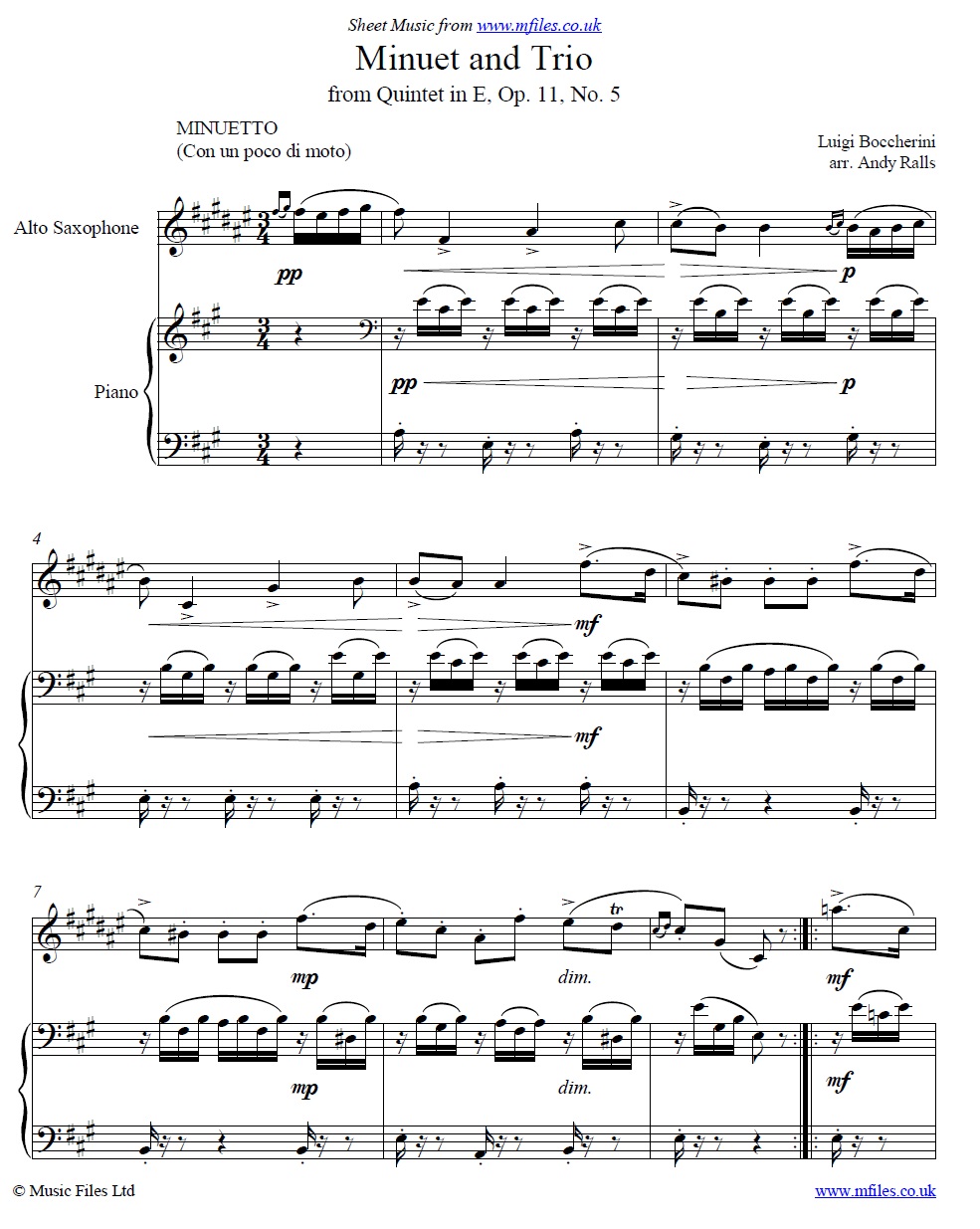 Boccherini's Minuet for Alto Sax and piano - sheet music 1st page