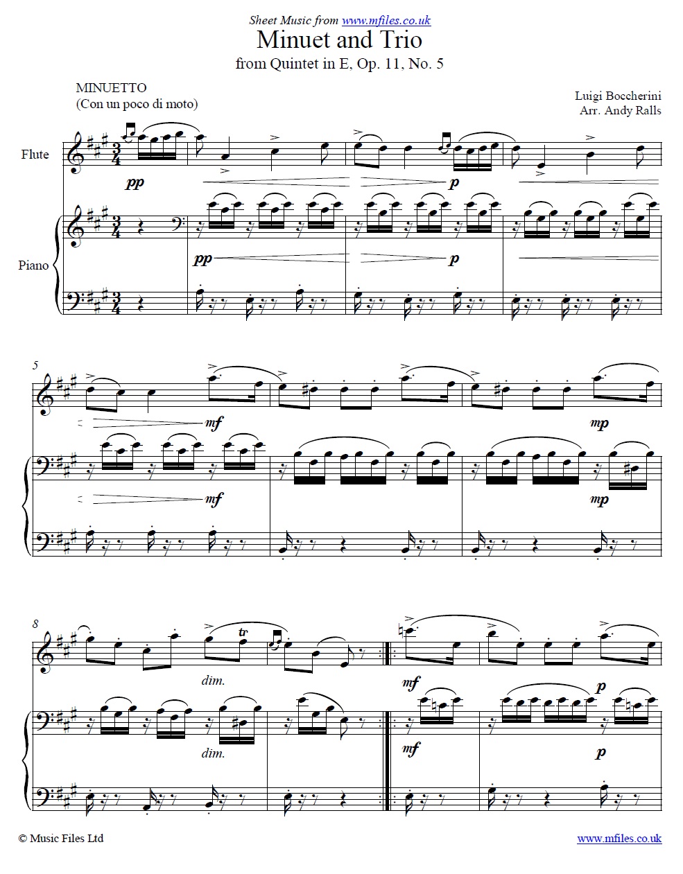 Boccherini's Minuet for Flute and piano - sheet music 1st page