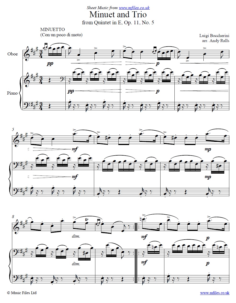 Boccherini's Minuet for Oboe and piano - sheet music 1st page