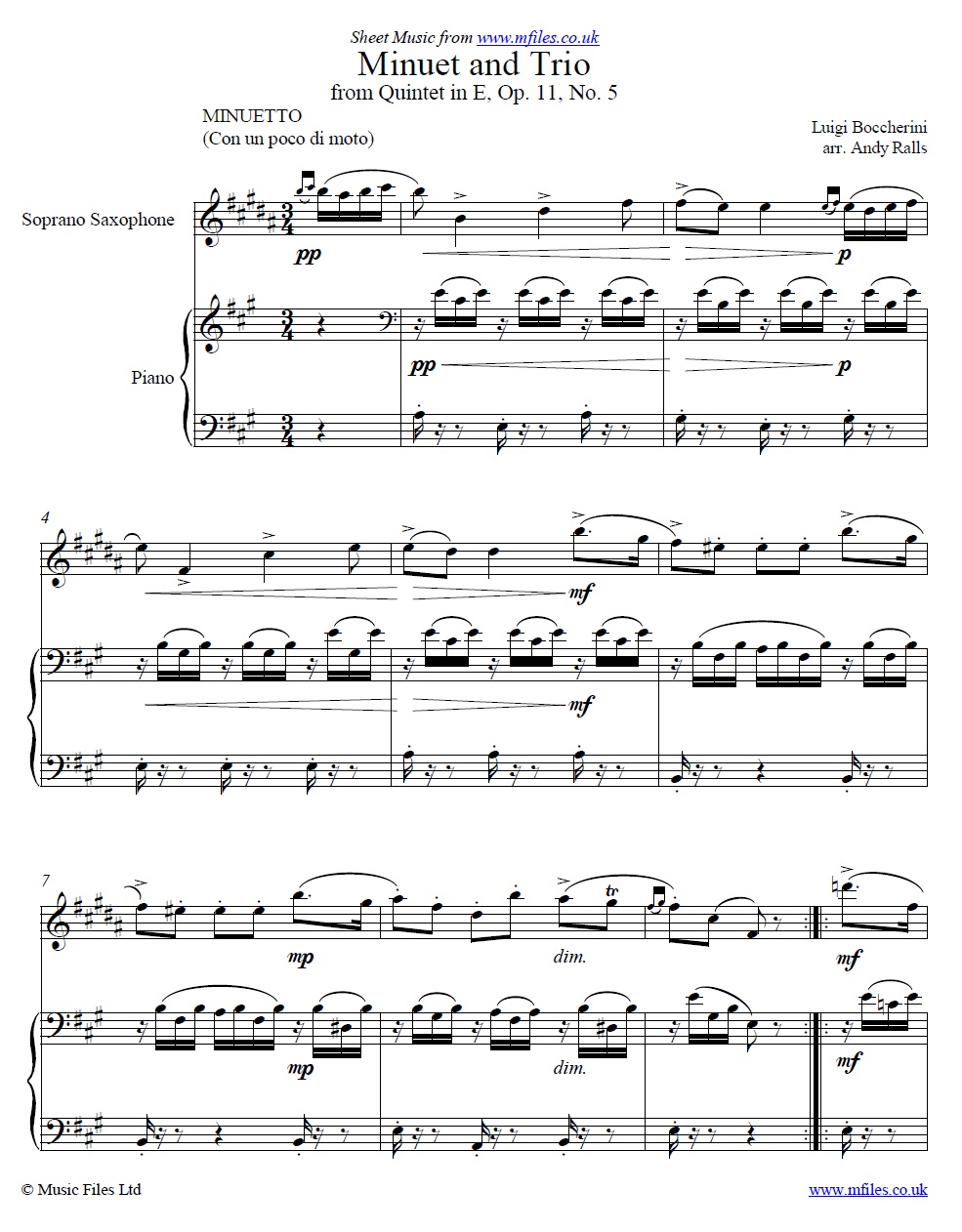 Boccherini's Minuet for Soprano Sax and piano - sheet music 1st page