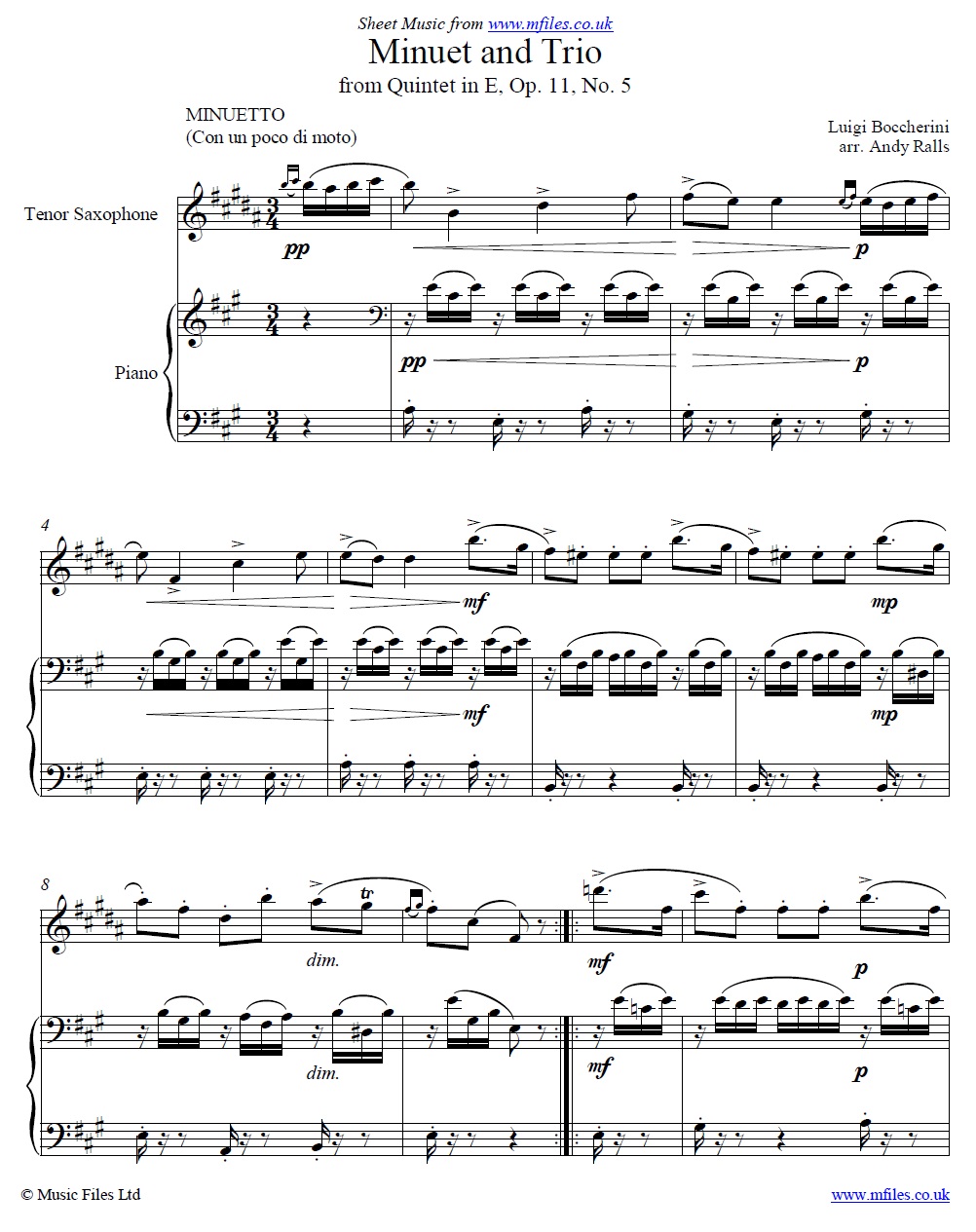 Boccherini's Minuet for Tenor Sax and piano - sheet music 1st page
