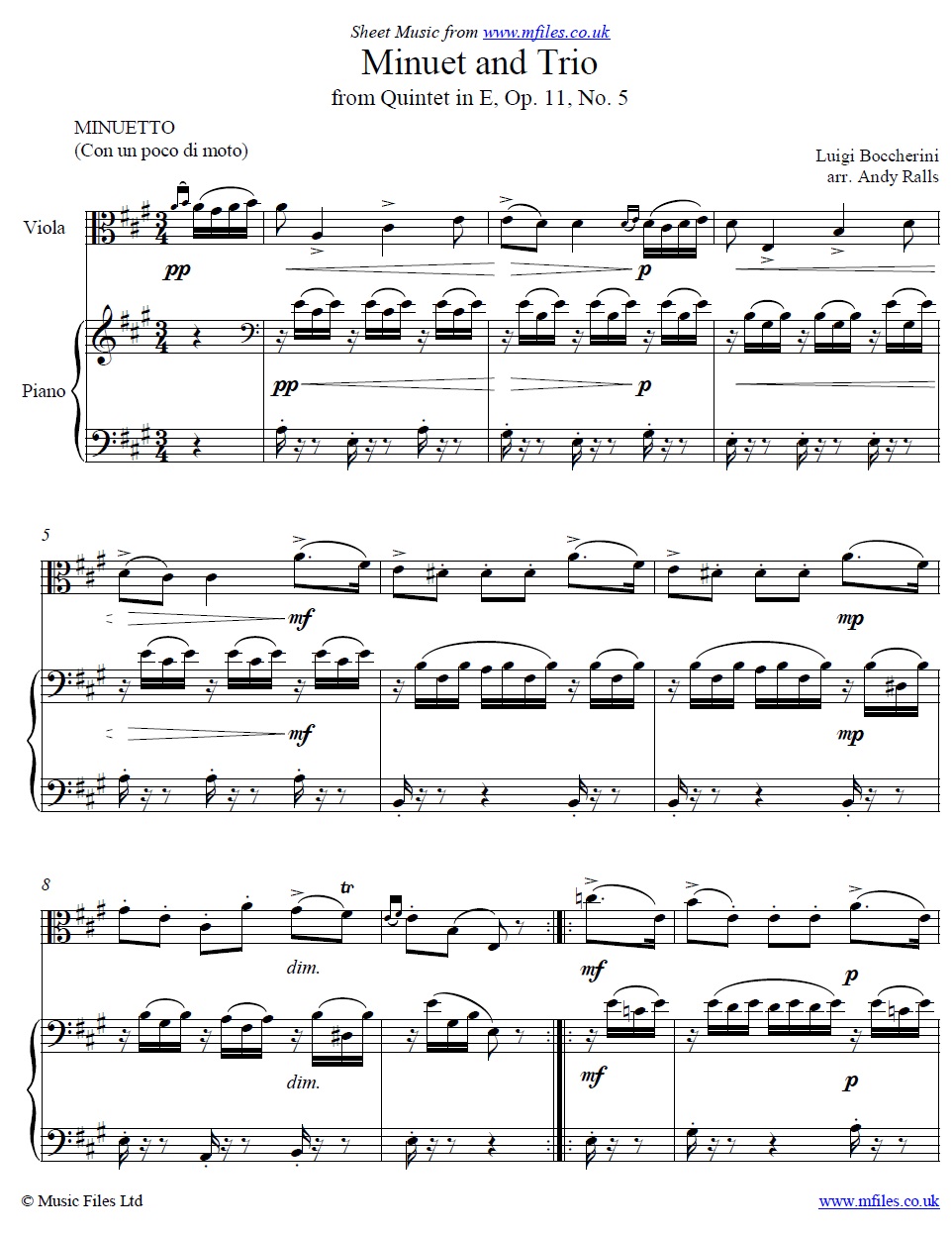 Boccherini's Minuet for Viola and piano - sheet music 1st page