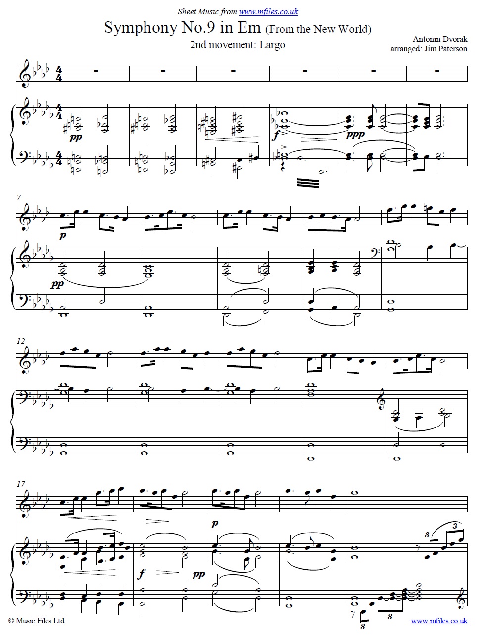 Dvorak's Largo for cor anglais and piano - sheet music 1st page