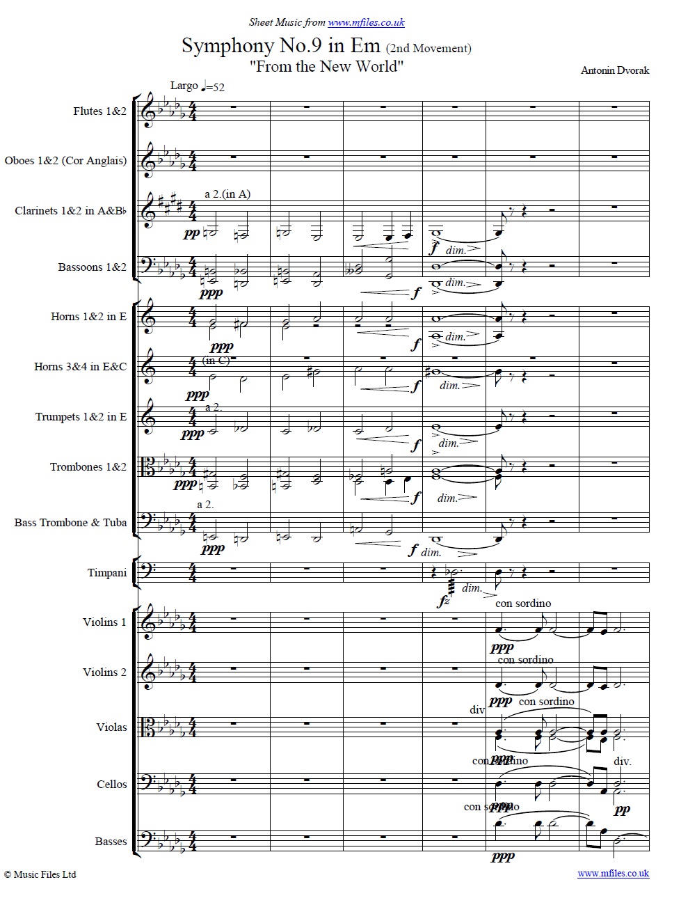 Dvorak's Largo From the New World (orchestral score) - sheet music 1st page