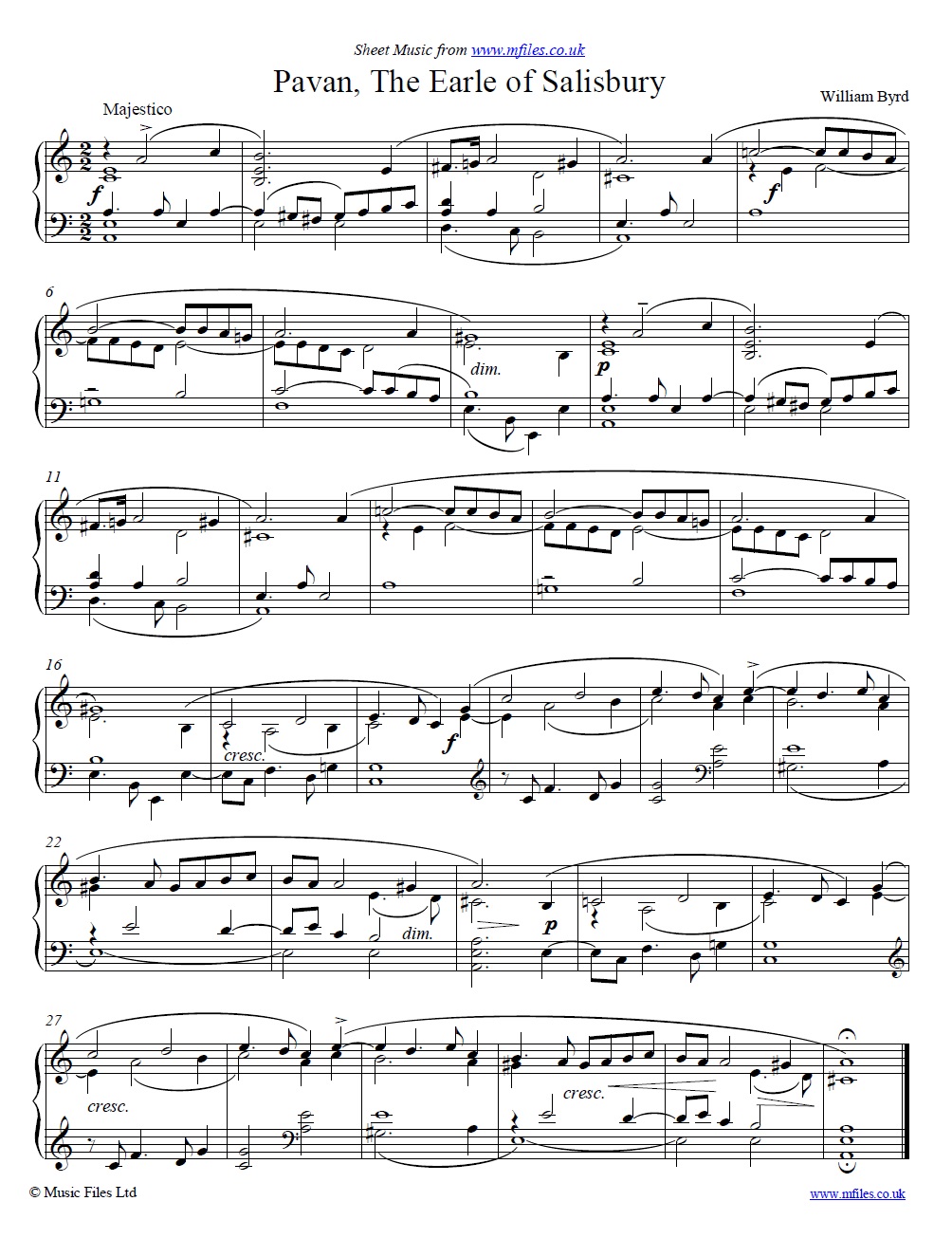 Byrd's Pavan, The Earle of Salisbury for keyboard/piano - sheet music 1st page