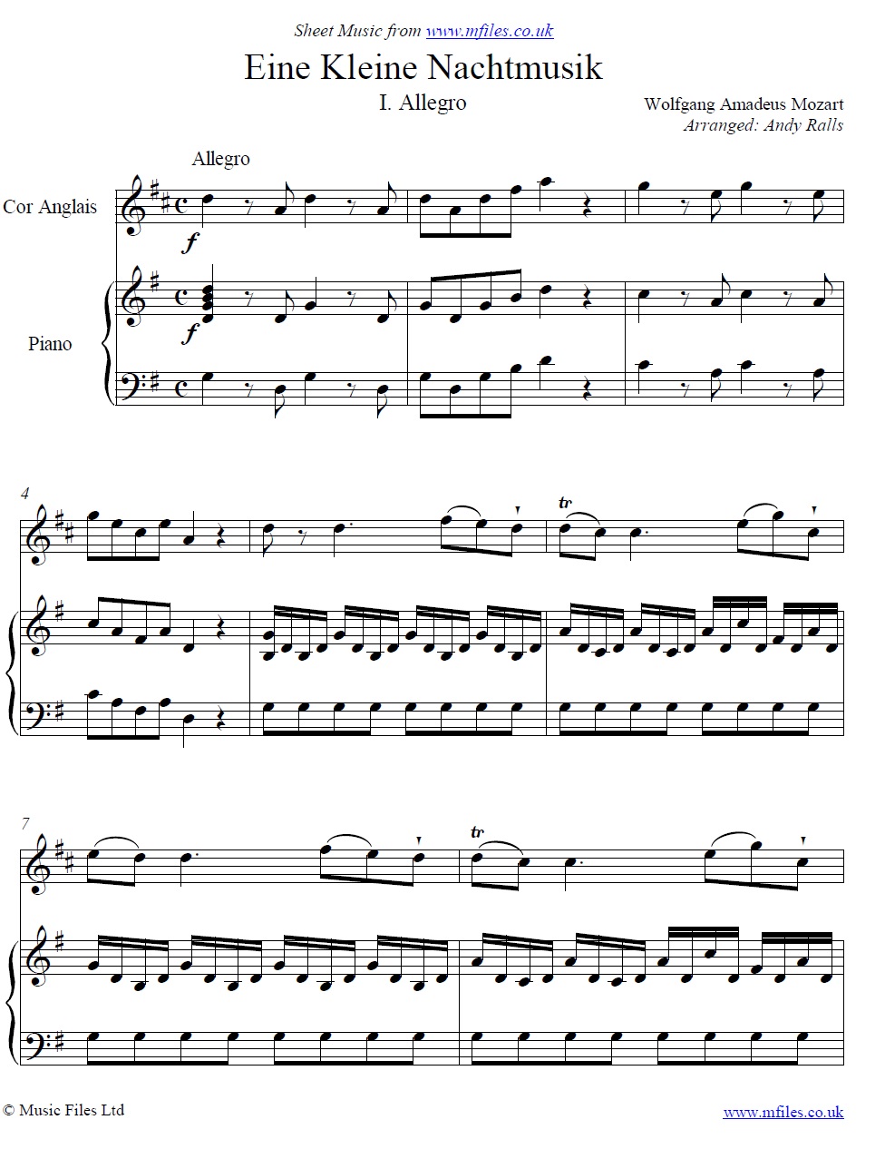 Mozart's Eine Kleine Nachtmusik (1st Movement) for cor anglais and piano - sheet music 1st page