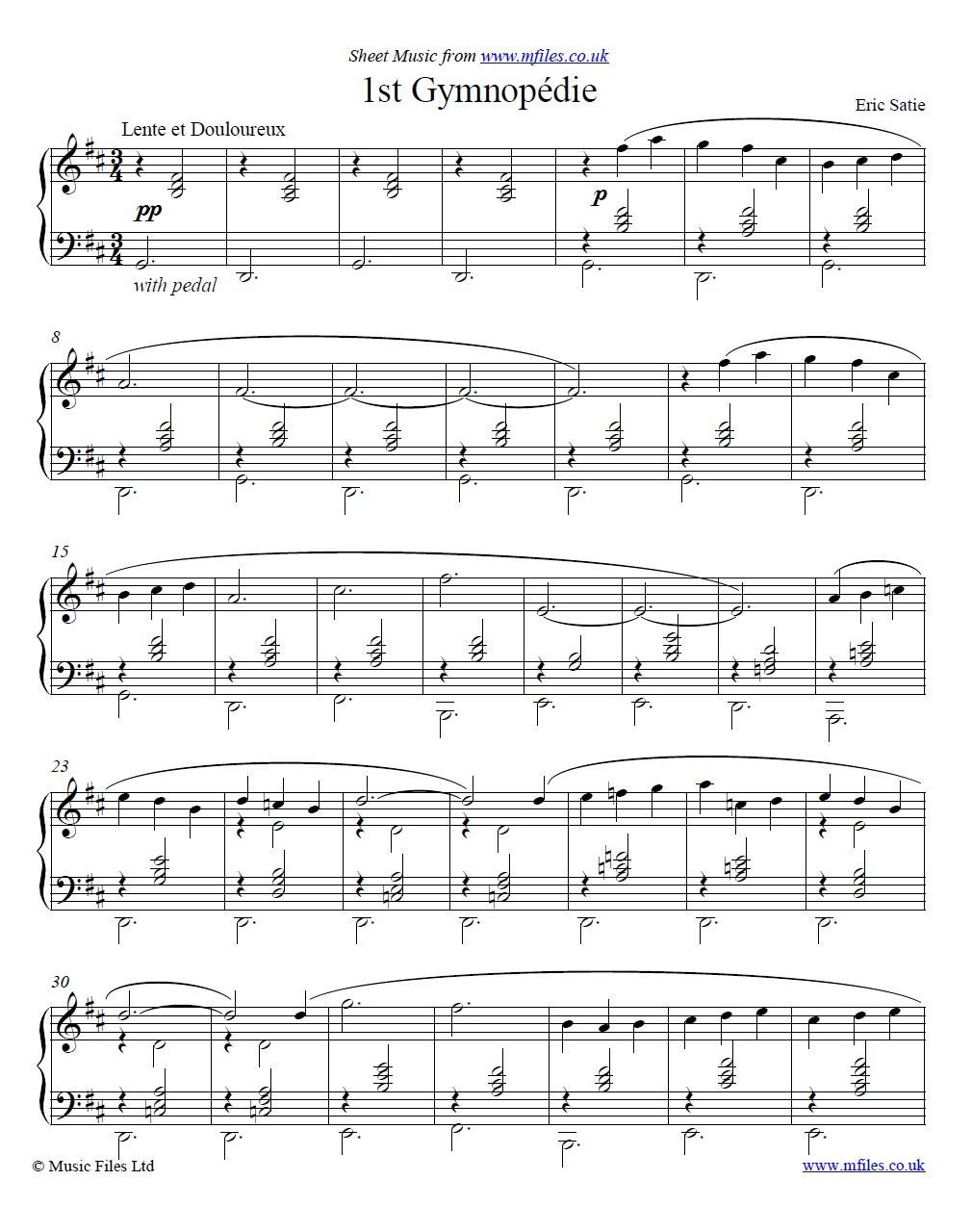 Satie's Gymnopedie No.1 for piano - sheet music 1st page