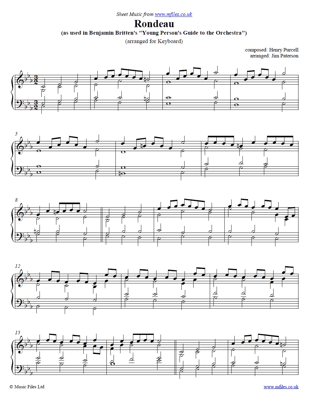 Purcell's Rondeau from Abdelazar for piano - sheet music 1st page