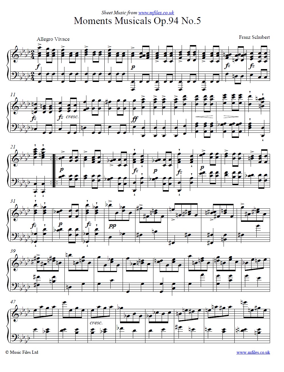 Schubert's Moment Musical Op.94 No.5 for piano - sheet music 1st page