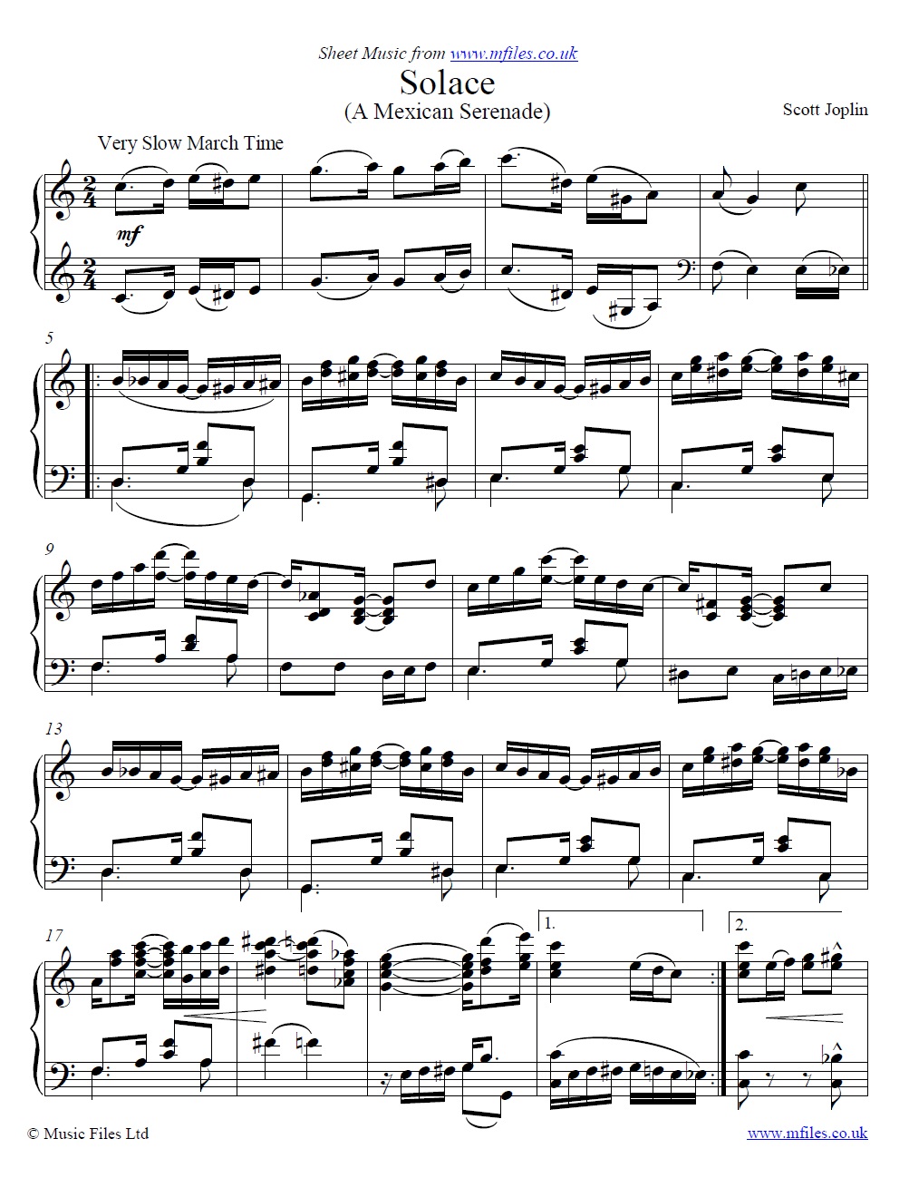 Scott Joplin's Solace (A Mexican Serenade) for piano - sheet music 1st page