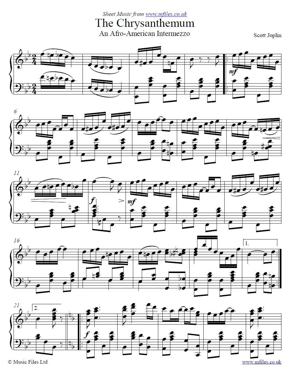 Scott Joplin's The Chrysanthemum for piano - sheet music 1st page