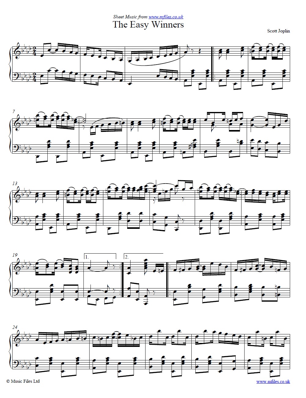 Scott Joplin's The Easy Winners (Piano Rag) - sheet music 1st page