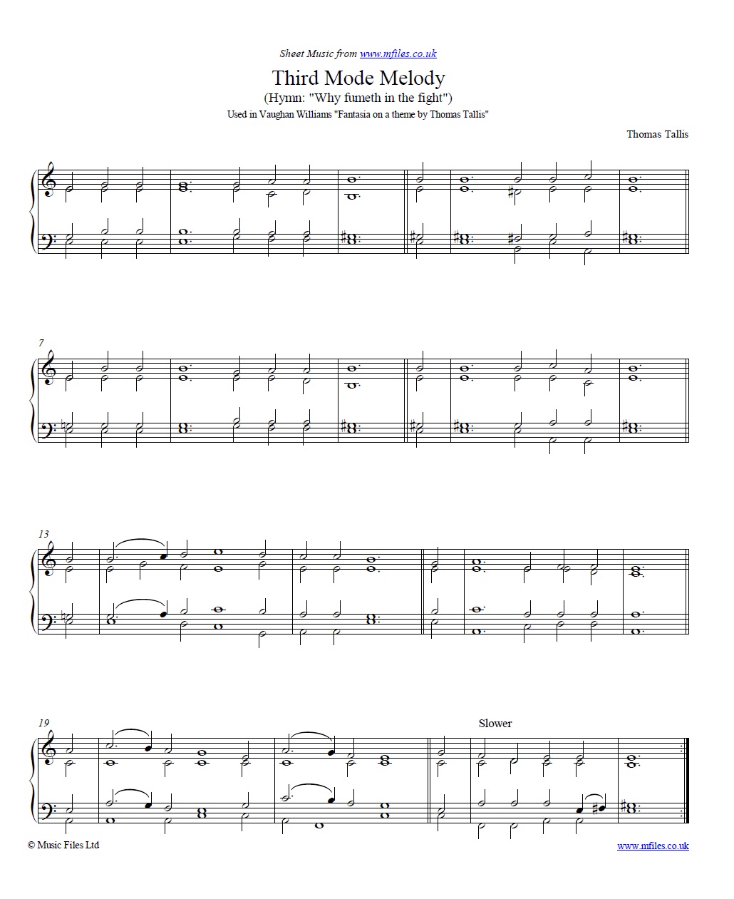 Tallis' Third Mode Melody for piano - sheet music 1st page