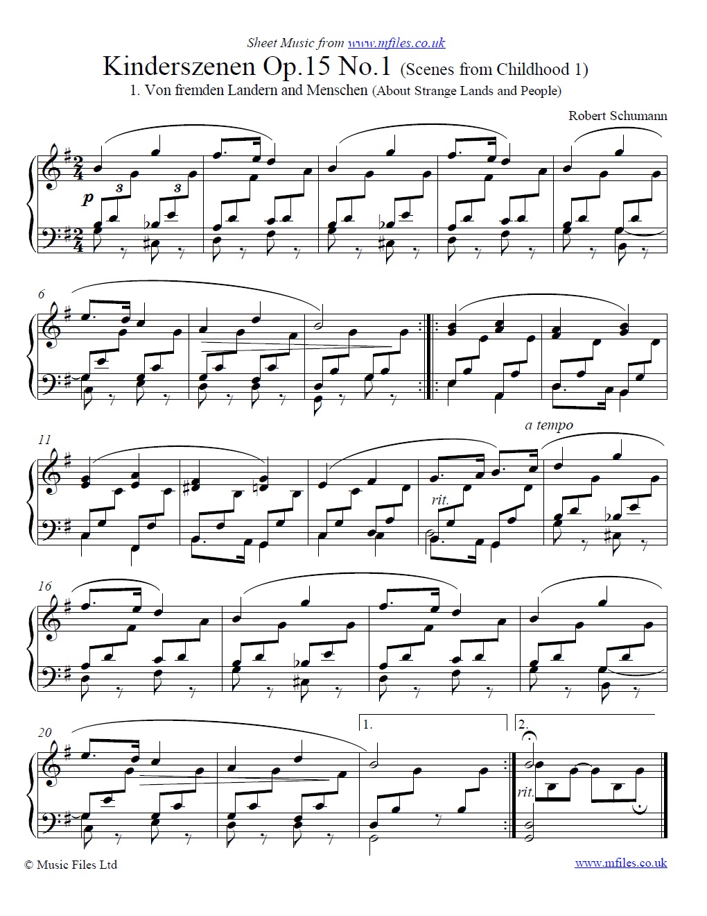 Schumann's About Strange Lands and People - piano sheet music 1st page