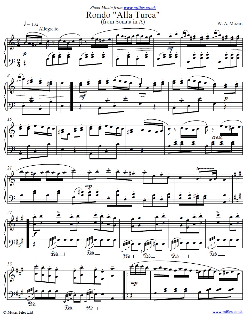 Mozart's Rondo alla Turca - piano sheet music 1st page