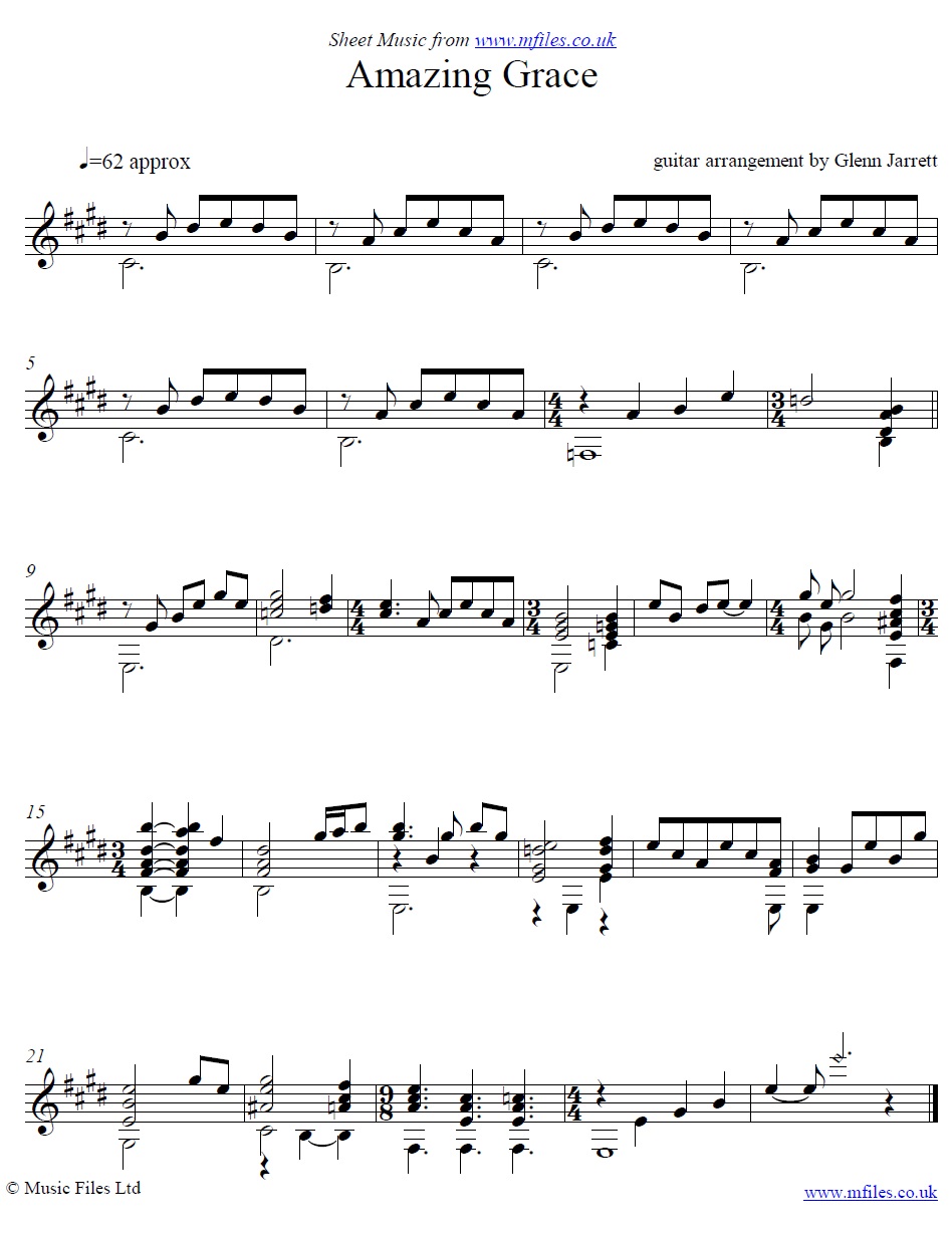 Amazing Grace (arranged Glenn Jarrett) - guitar sheet music 1st page