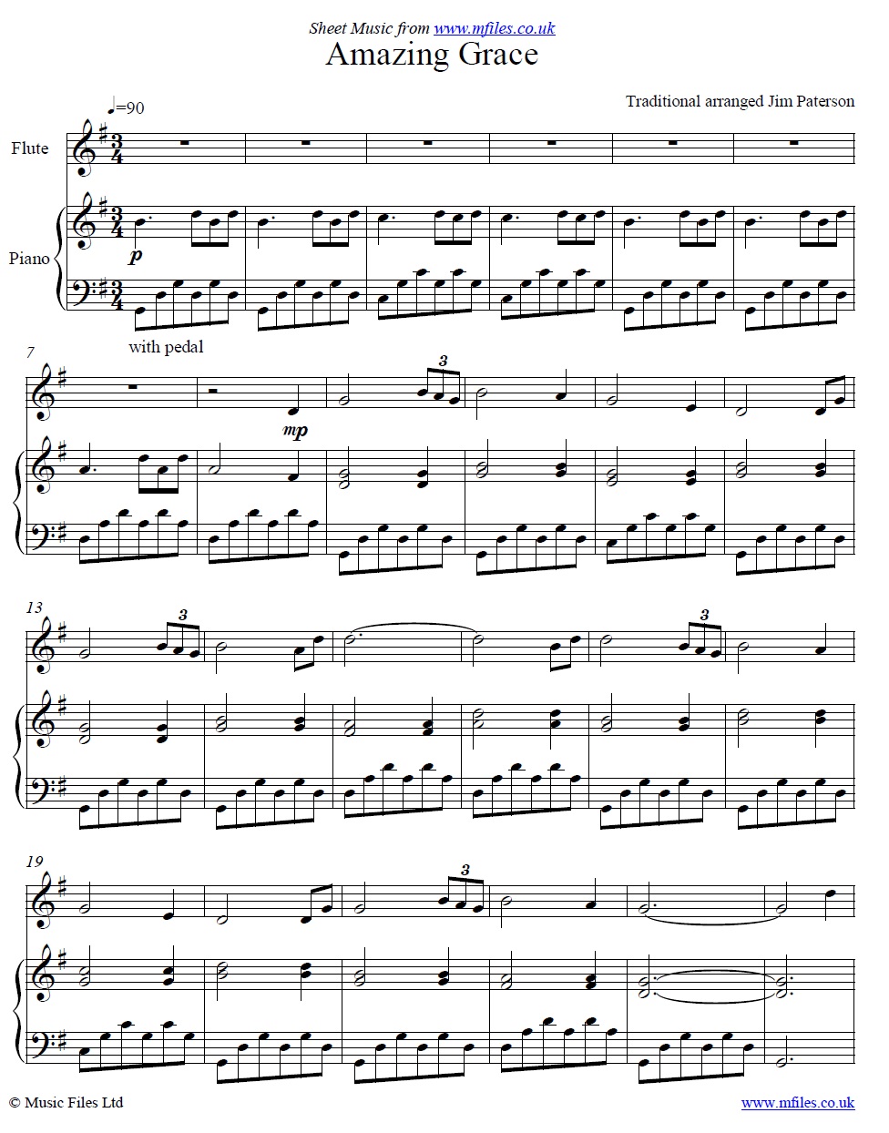 Amazing Grace for flute and piano - sheet music 1st page