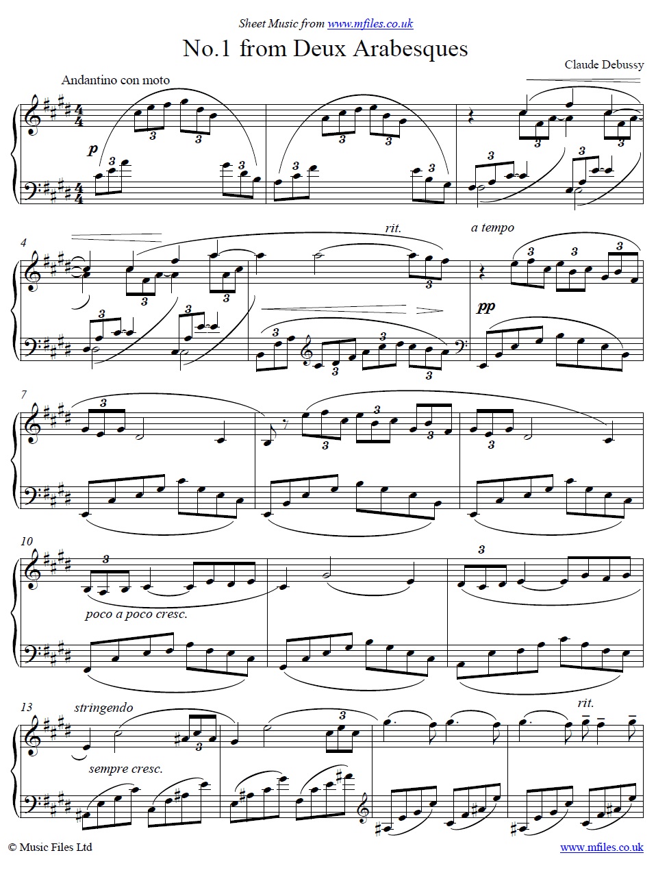 Debussy's Arabesque no.1 - piano sheet music 1st page