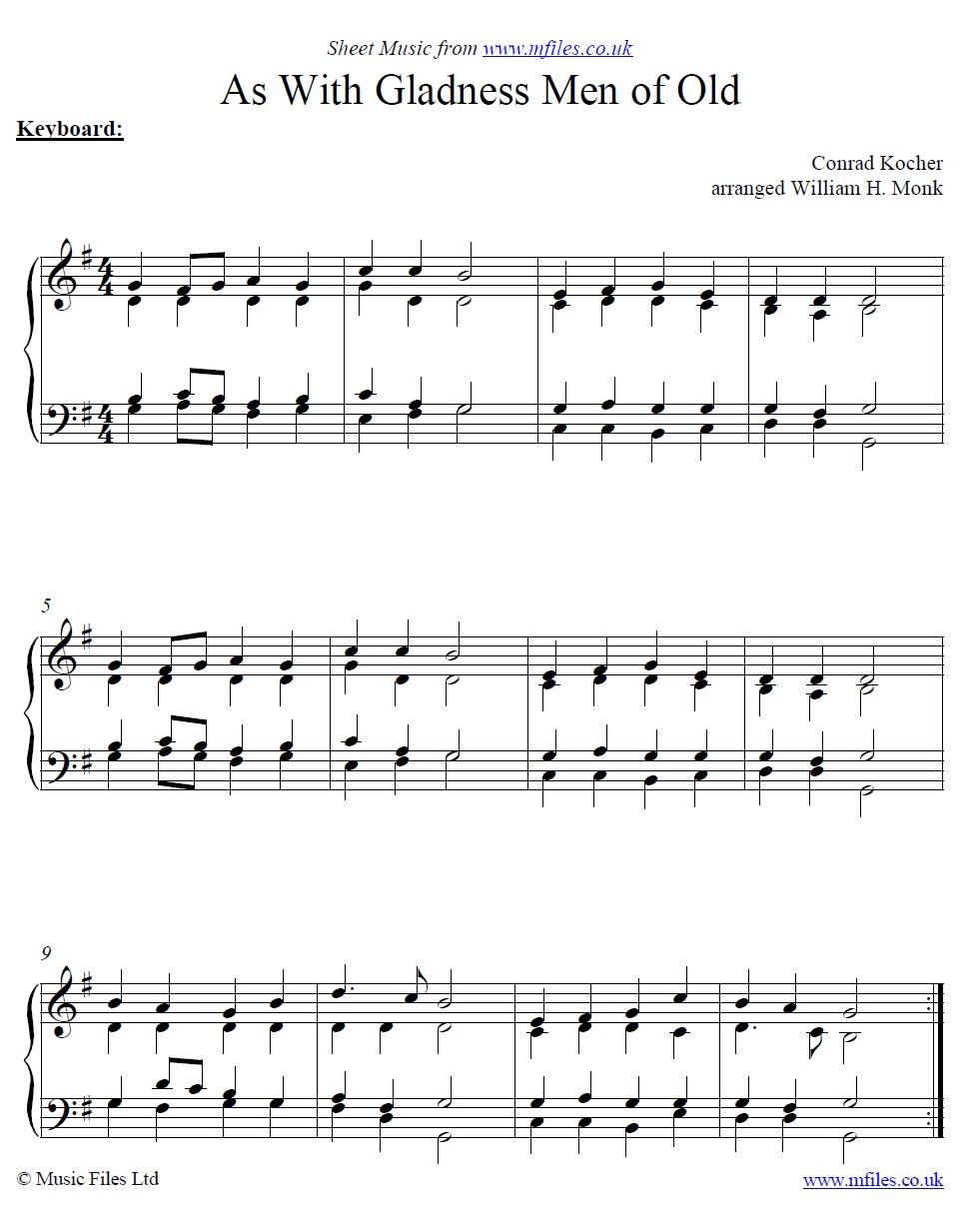 As With Gladness Men of Old - piano sheet music 1st page