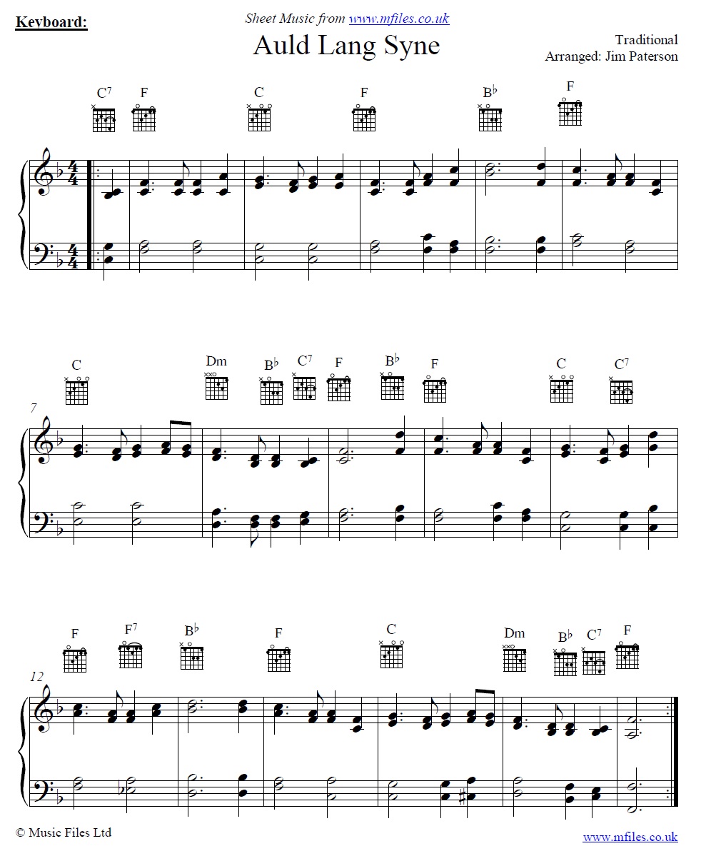 Auld Lang Syne for piano - sheet music 1st page