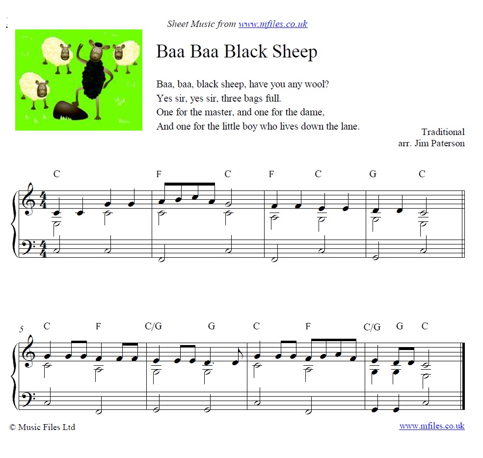 Baa Baa Black Sheep for piano - sheet music 1st page