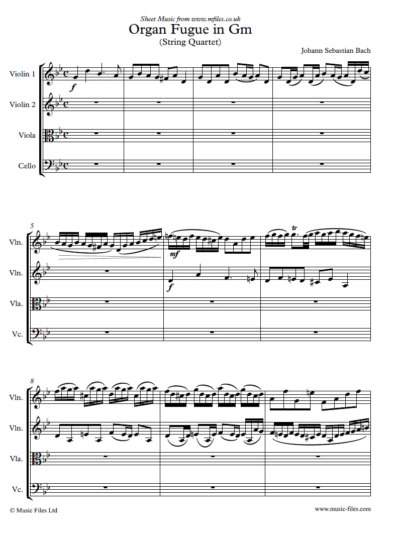 Bach's Organ Fugue in G minor (String or Woodwind Quartet) - sheet music 1st page