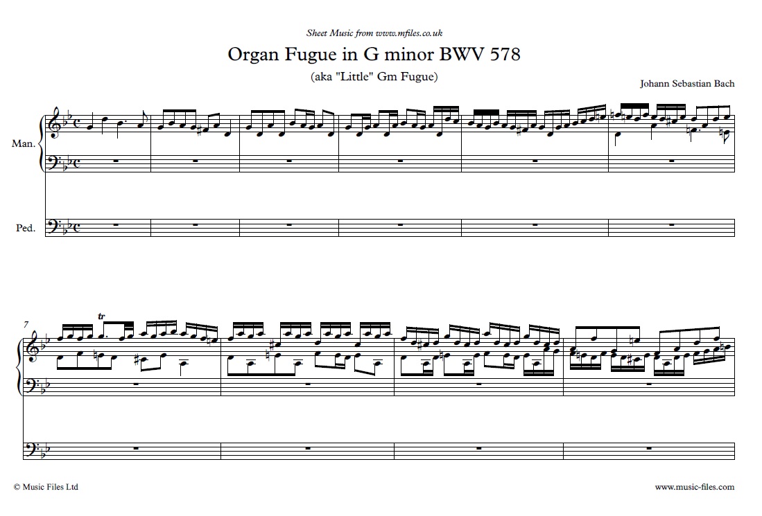 Bach's (Little) Fugue in G minor for Organ - sheet music 1st page