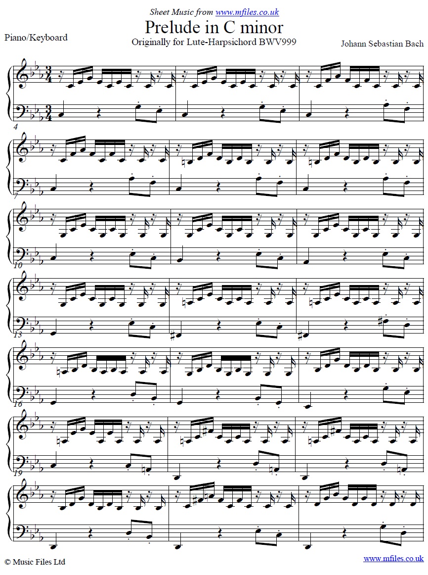 Bach's Little Prelude in Cm for piano - sheet music 1st page