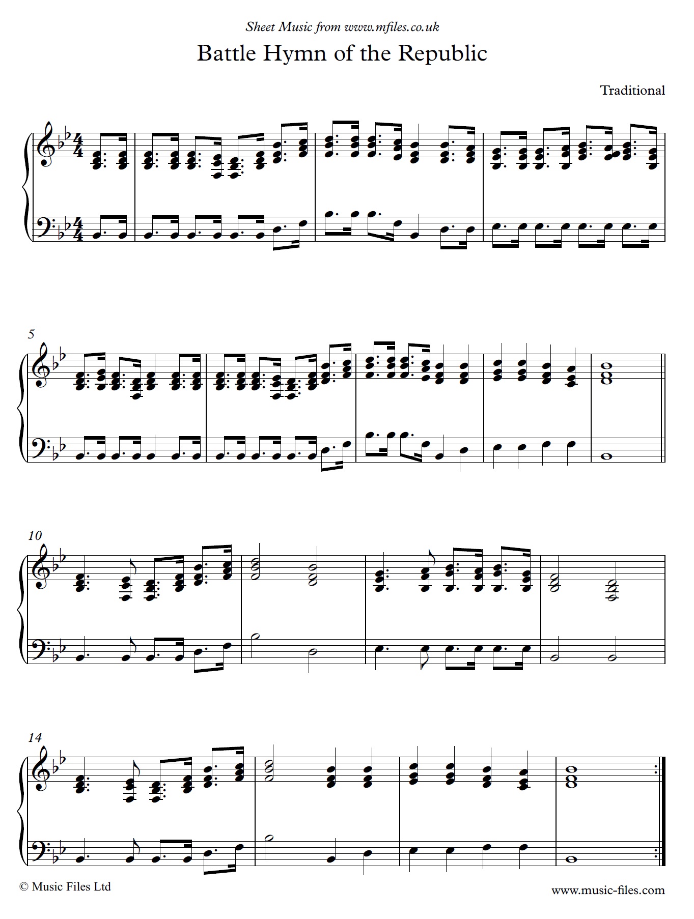 Battle Hymn of the Republic - piano sheet music 1st page