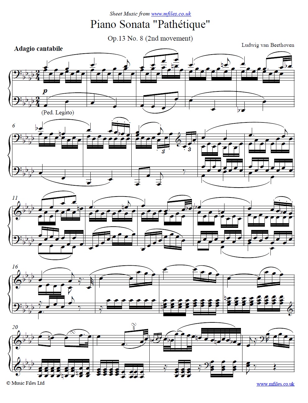 Beethoven's Pathétique Sonata (2nd movement) for piano - sheet music 1st page