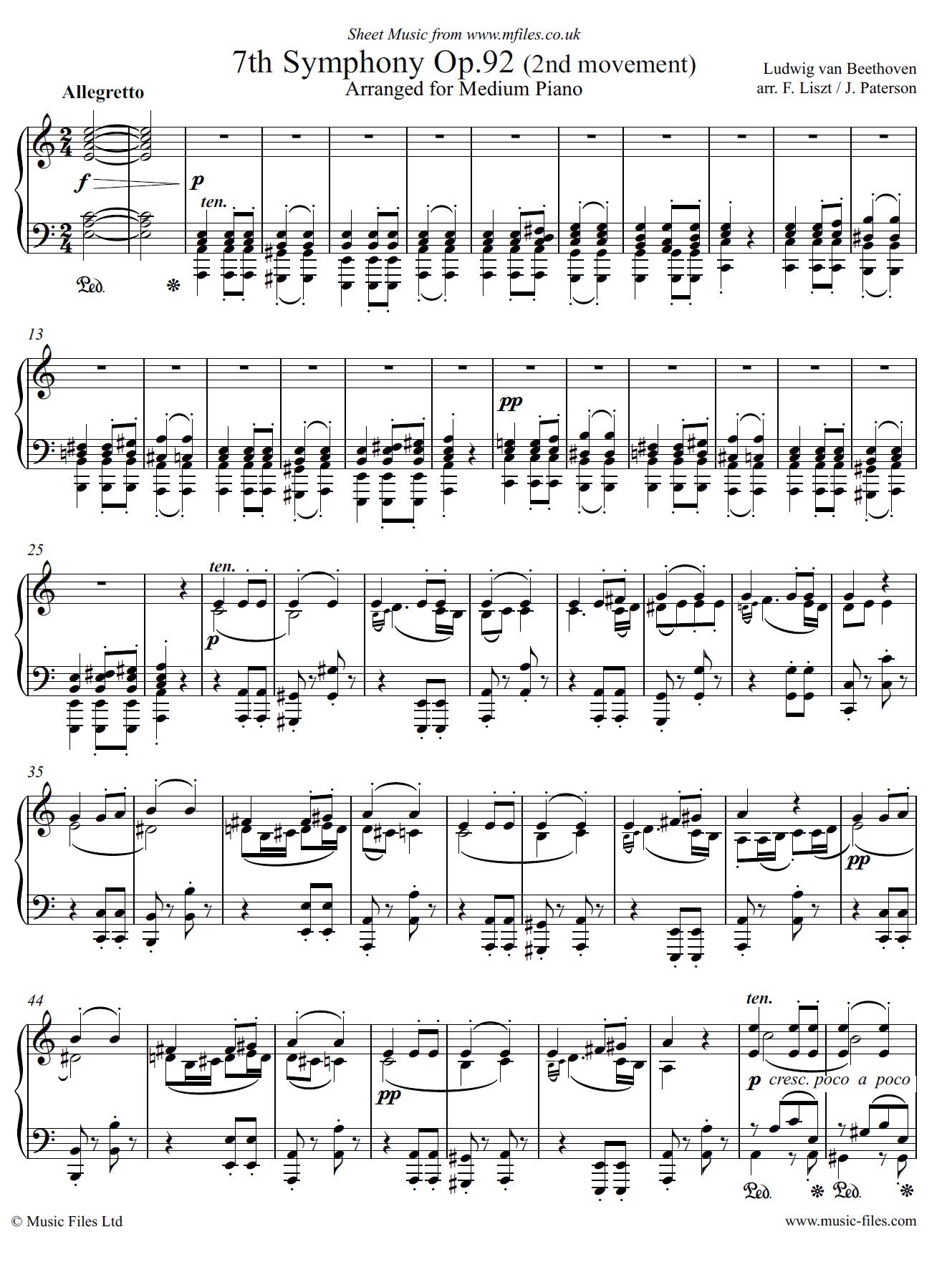Beethoven's 7th Symphony 2nd movement for Medium Piano - sheet music 1st page
