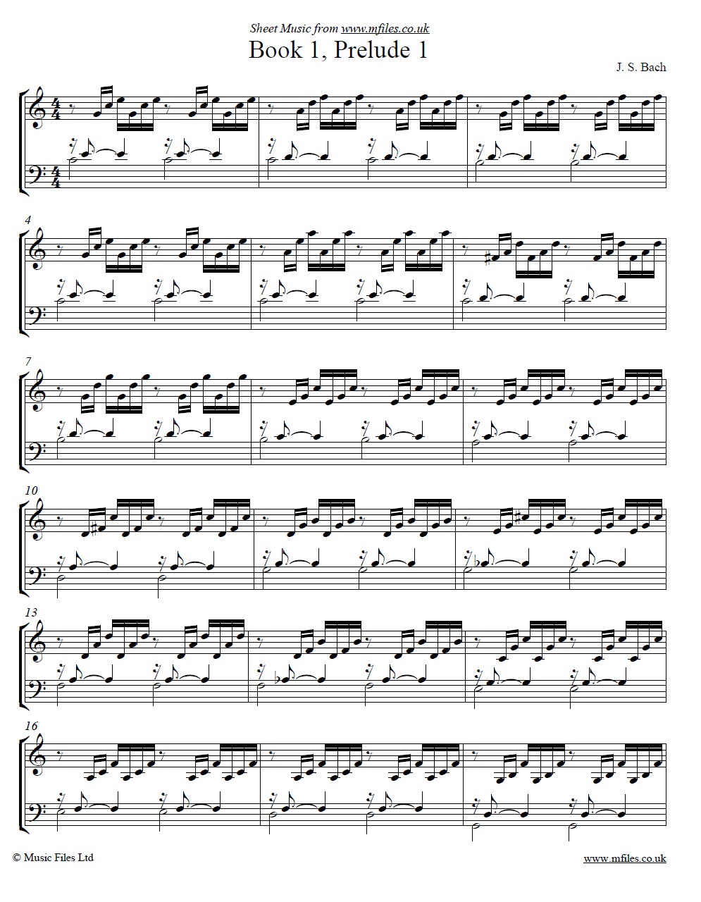 Bach's Prelude No.1 from book 1 of the WTC - sheet music 1st page