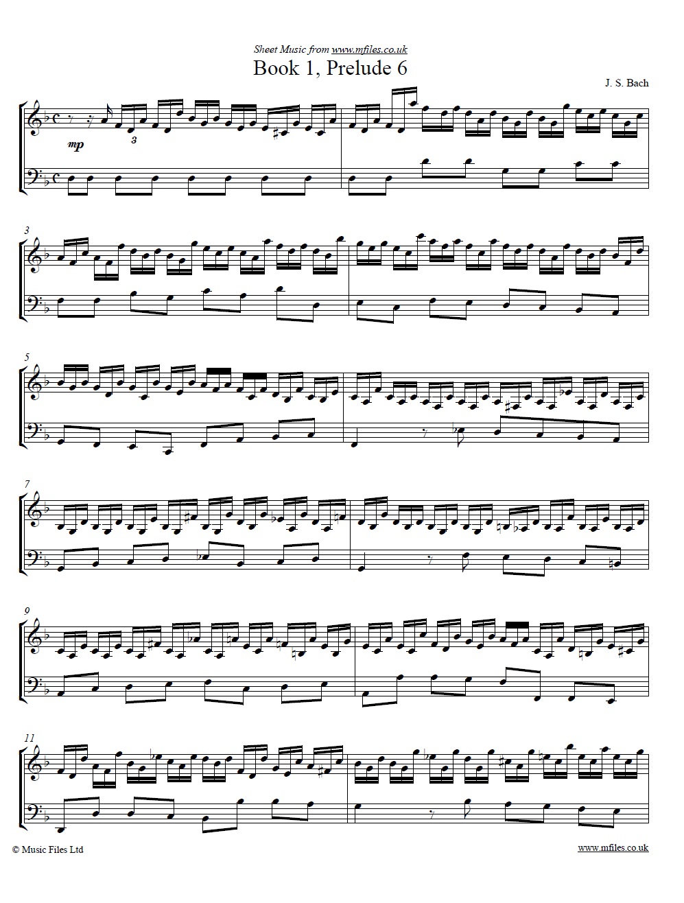 Bach's Prelude No.6 from book 1 of the WTC - sheet music 1st page
