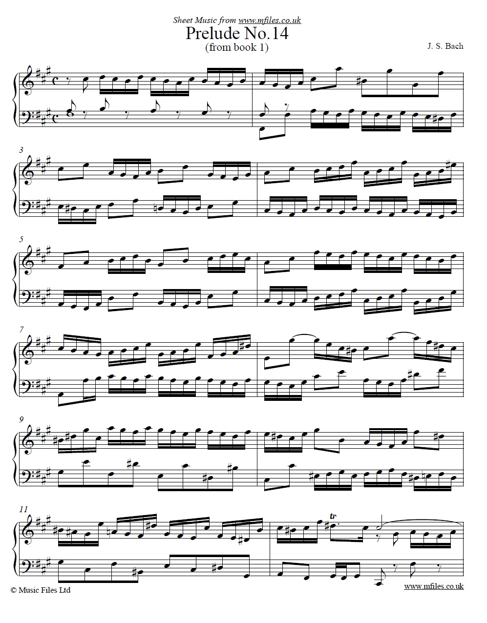 Bach's Prelude No.14 from book 1 of the WTC - sheet music 1st page