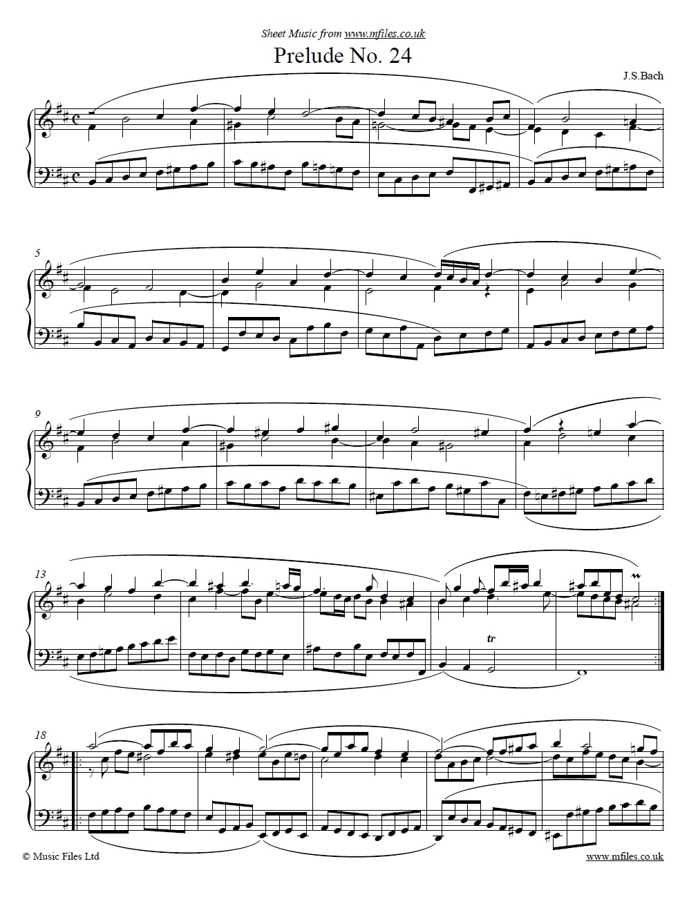 Bach's Prelude No.24 from book 1 of the WTC - sheet music 1st page