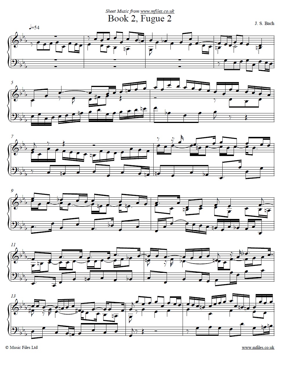 Bach's Fugue No.2 from book 2 of the WTC - sheet music 1st page