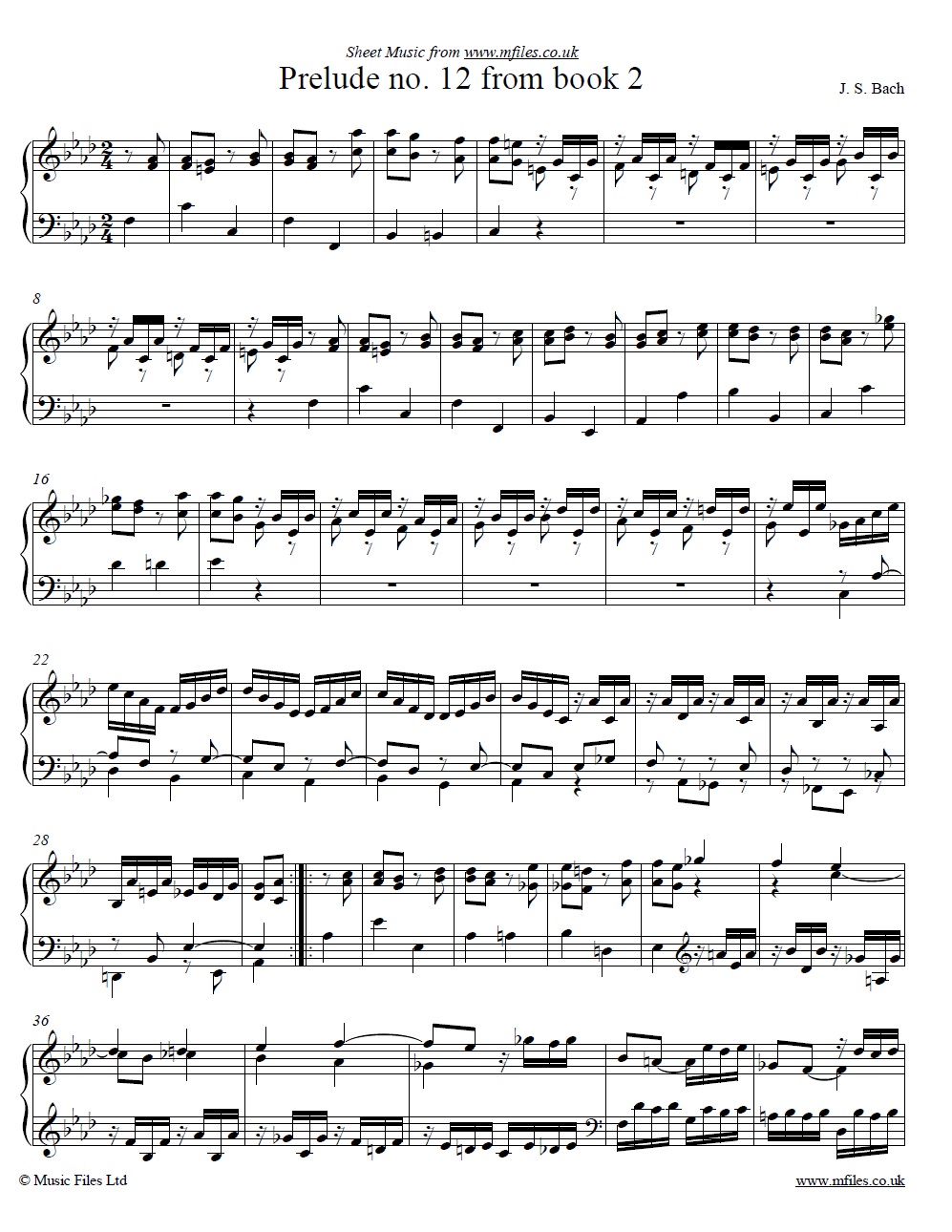 Bach's Prelude No.12 from book 2 of the WTC - sheet music 1st page