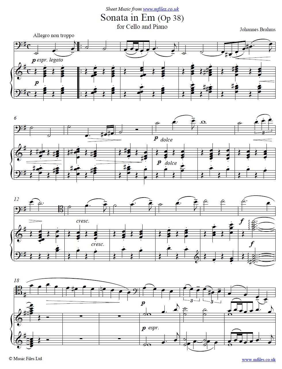 Brahms' Cello Sonata in Em (1st movement) - sheet music 1st page