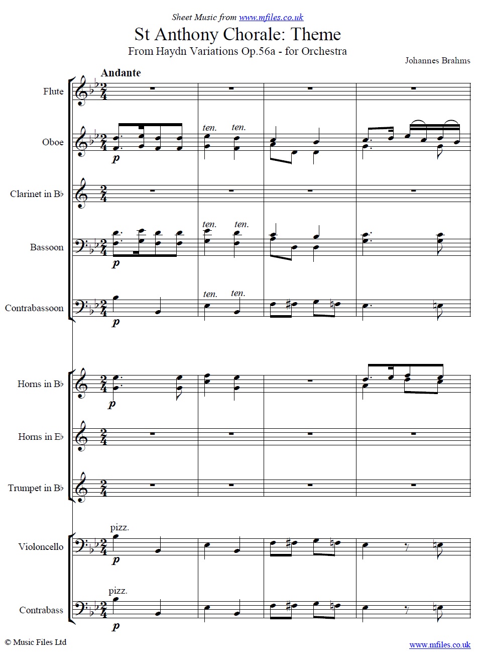 Brahms' St. Anthony Chorale Variations (Theme) for Orchestra - sheet music 1st page