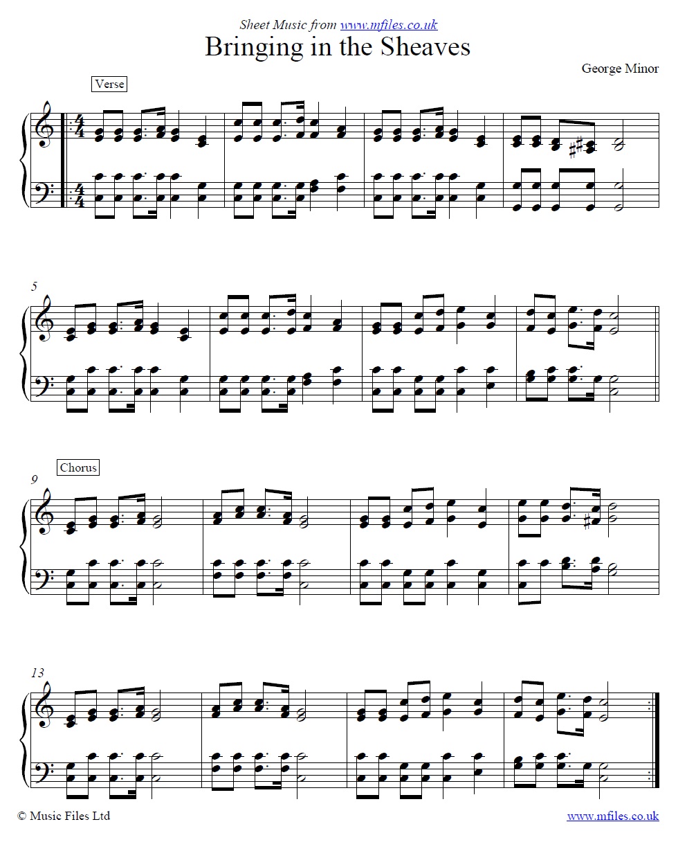 Bringing in the Sheaves for piano - sheet music 1st page