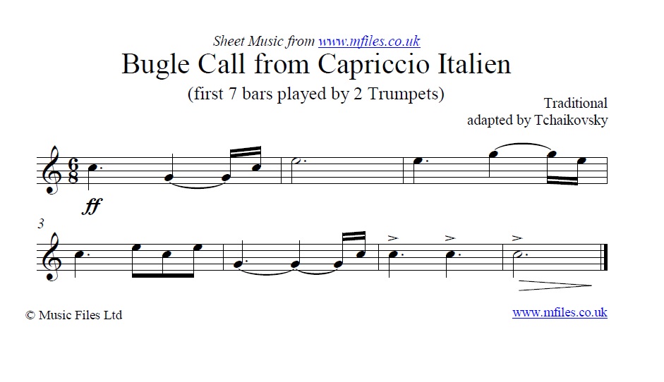 Bugle Call from Tchaikovsky's Capriccio Italien - sheet music 1st page